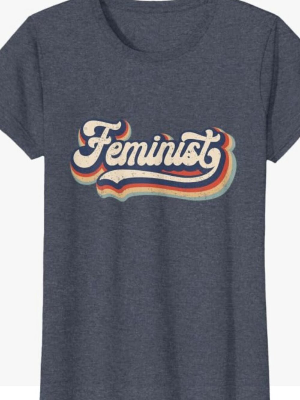 Feminist - Retro 70s Vintage Rainbow T-Shirt Womens XXL Heather Blue